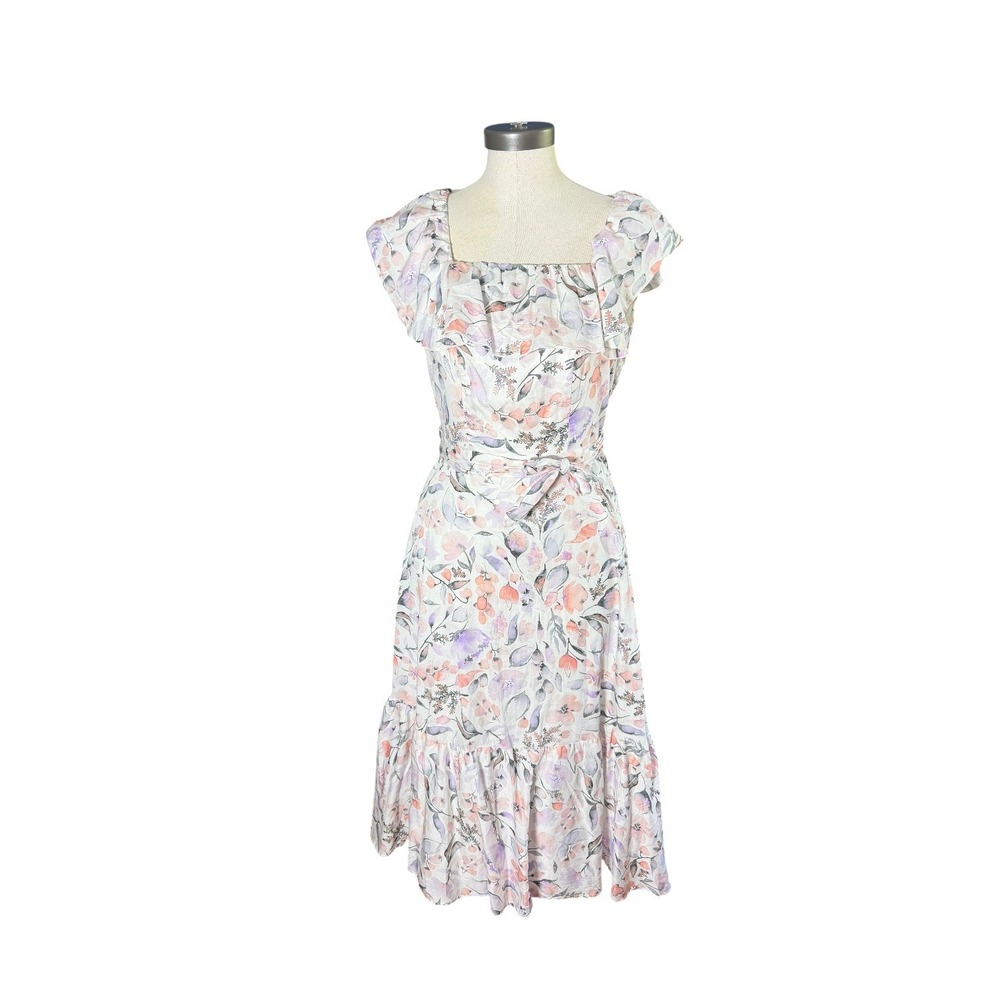 Cella & Flo Florence Flutter Dress Floral Maternity Nursing Midi White Purple 10